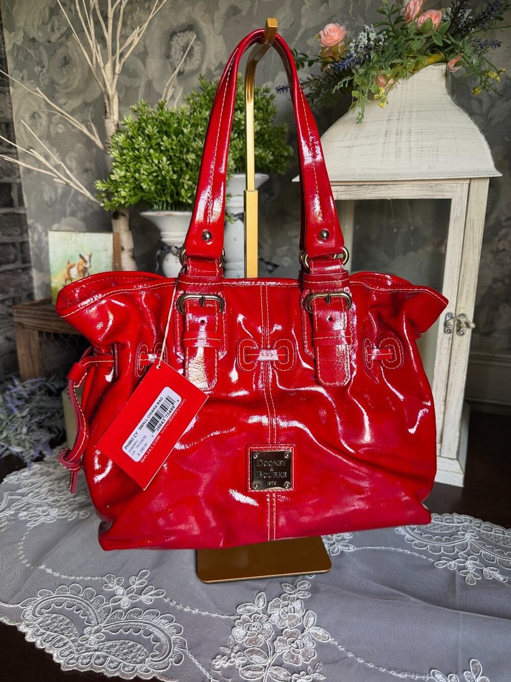 NWI Dooney & Bourke Small Chiara Cherry Red Patent Leather Shoulder Bag Purse